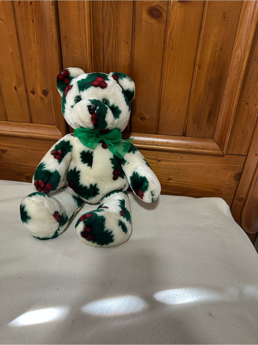 Vintage Christmas Build a Bear- White with Green & Red Pattern